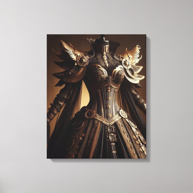 Lienzo Vestíbulo de Emperatriz Negro y Oro de Steampunk V (Anverso)