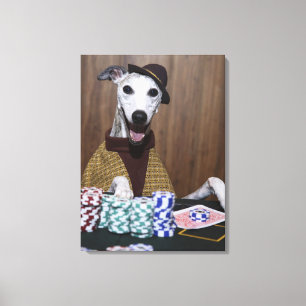 Lienzo Vestido blanco perro en la mesa de juego