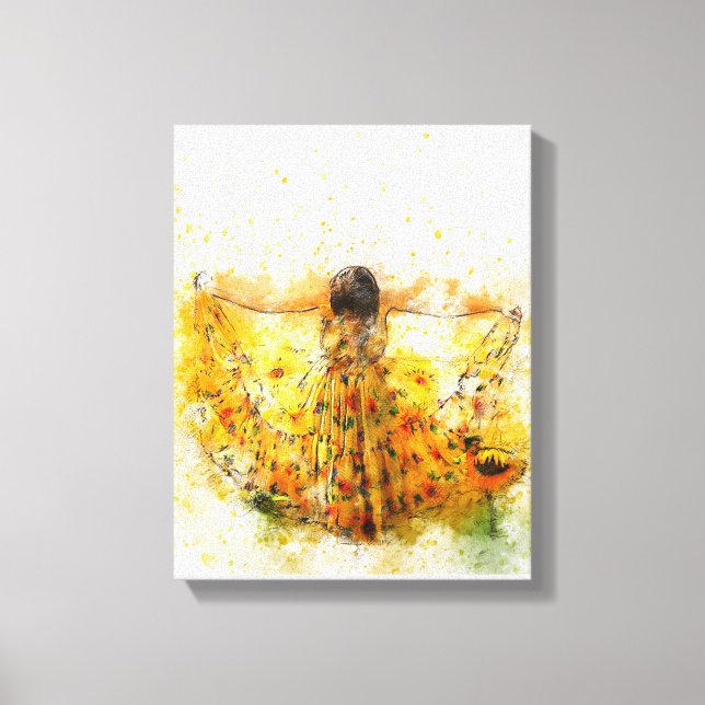 Lienzo Vestido de girasol acuarela (Anverso)
