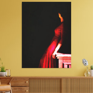 Lienzo Vestido Rojo Elegante Mujer Misteriosa en Sombras