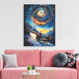 Lienzo Viaje cósmico de Santa Claus - Pintura de aceite