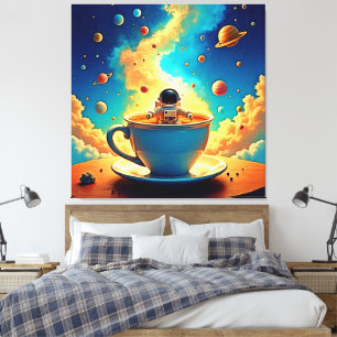 Lienzo Viaje Cósmico del Café del Astronauta