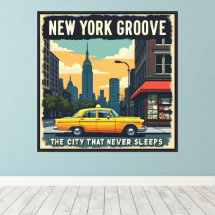 Lienzo Viaje de NYC Retro 70 : Surco de Nueva York Vintag