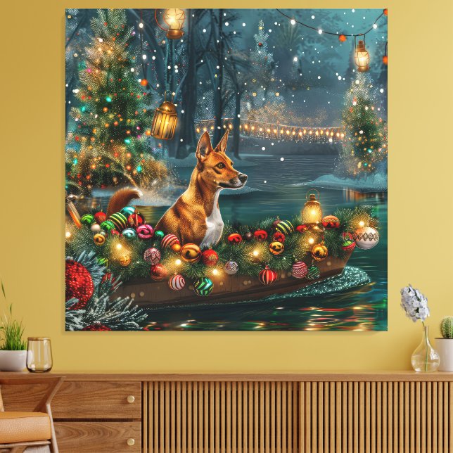Lienzo Viaje Festivo de Navidad de Basenji (Insitu (Sala de estar))