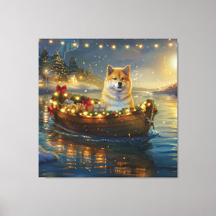 Lienzo Viaje Festivo de Navidad del Akita Americano