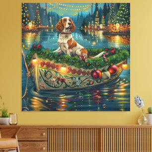 Lienzo Viaje Festivo de Navidad del Brittany Spaniel