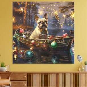 Lienzo Viaje Festivo de Navidad del Bulldog Francés