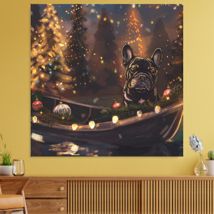 Lienzo Viaje Festivo de Navidad del Bulldog Francés