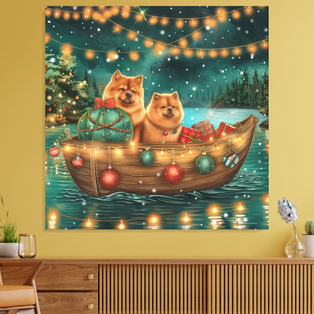 Lienzo Viaje Festivo de Navidad del Chow Chow (Insitu (Sala de estar))