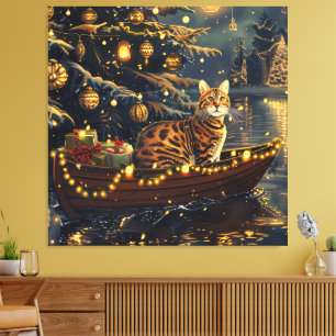 Lienzo Viaje Festivo de Navidad del Gato Bengalí