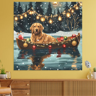Lienzo Viaje Festivo de Navidad del Golden Retriever