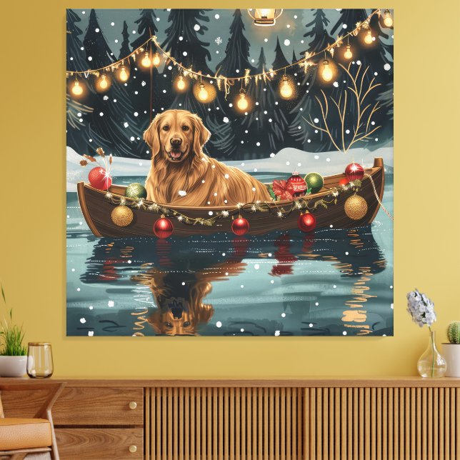 Lienzo Viaje Festivo de Navidad del Golden Retriever (Insitu (Sala de estar))