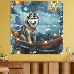 Lienzo Viaje Festivo de Navidad del Malamute de Alaska