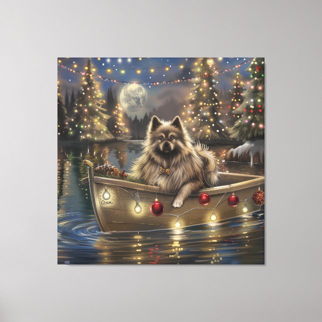 Lienzo Viaje Festivo de Navidad Keeshond (Anverso)