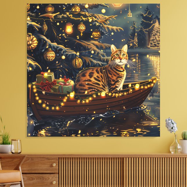 Lienzo Viaje festivo para Navidades de gatos de Bengala (Insitu (Sala de estar))
