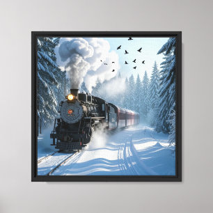 Lienzo Viaje nostálgico en tren invernal