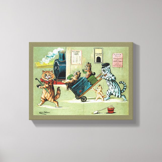 Lienzo Viajes en tren de la familia de gatos, Louis Wain (Anverso)