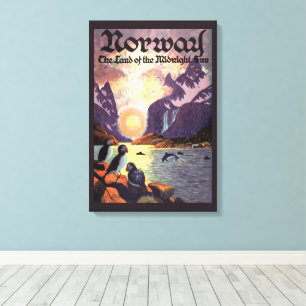 Lienzo Viajes Vintage, Noruega Tierra del Sol de Medianoc