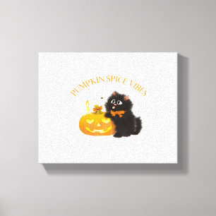 Lienzo Vibes de especias de calabaza, Halloween, gato neg