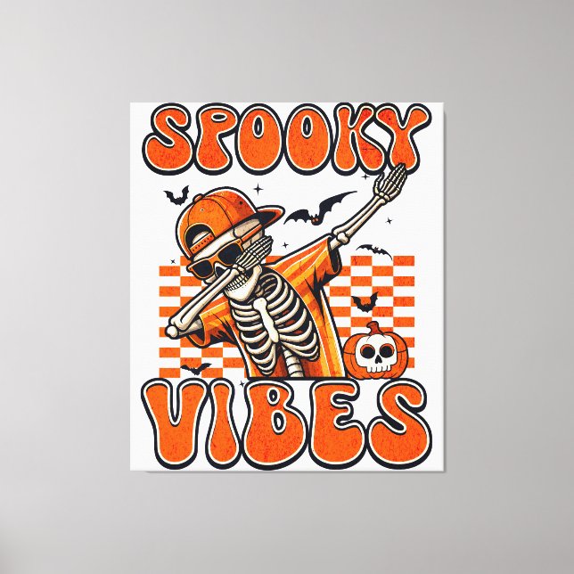 Lienzo Vibes de fantasía retro Dabbing Skeleton Halloween (Anverso)