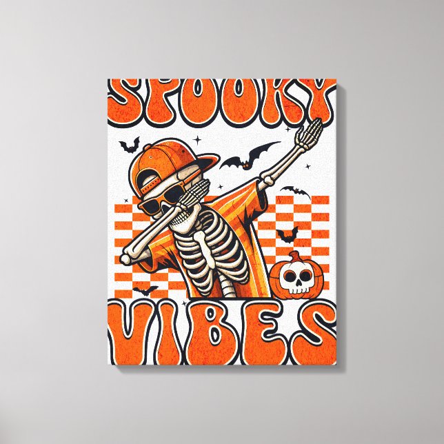 Lienzo Vibes de fantasía retro Dabbing Skeleton Halloween (Anverso)