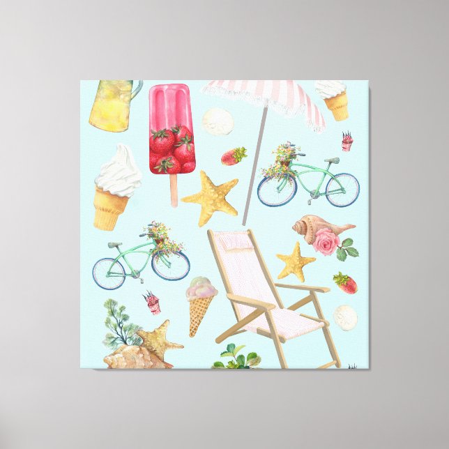 Lienzo Vibes de playa de verano sobre azul (Anverso)