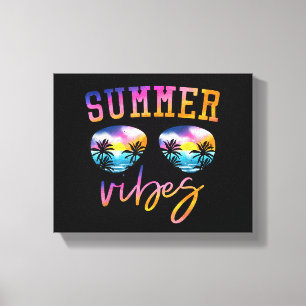 Lienzo Vibes de verano gafas de sol con una playa diverti