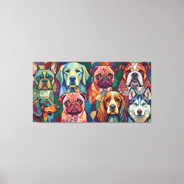 Lienzo Vibrant Dog Breed Pop Art Collage (Anverso)