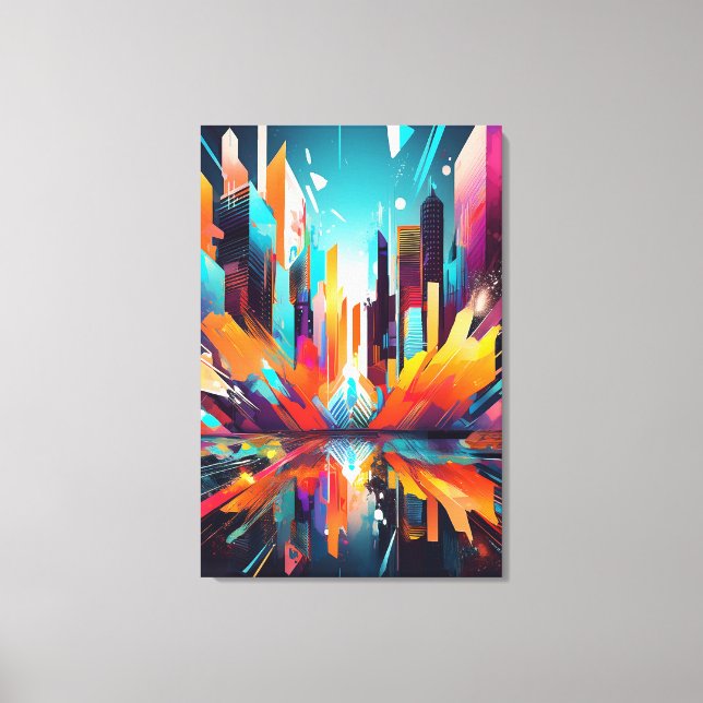 Lienzo Vibrant Futuristic Abstract Urban Skyline Canvas (Anverso)