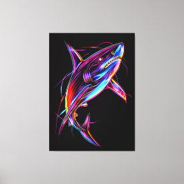 Lienzo Vibrant Neon Shark Modern Digital Ocean