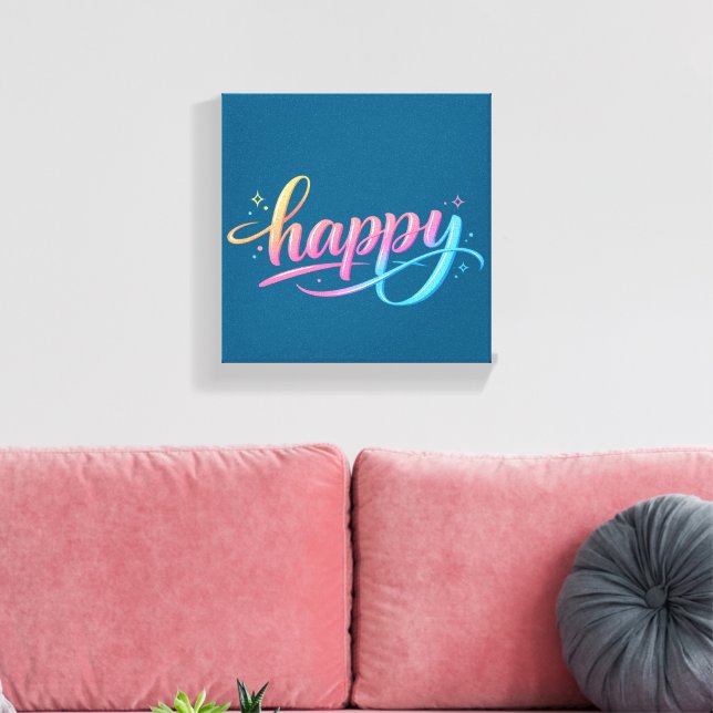 Lienzo Vibrant Pastel Gradient HAPPY Typography - Modern  (Insitu (Sala de estar))