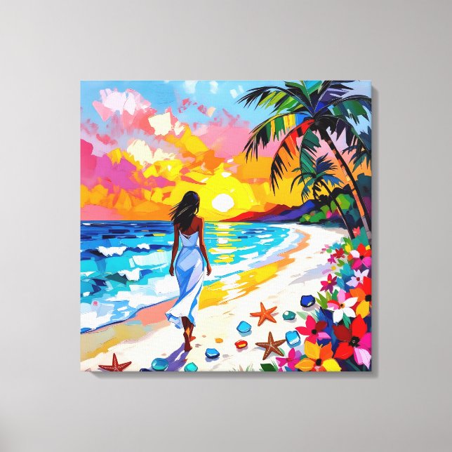 Lienzo Vibrant Sunset Abstract Beach Scene (Anverso)