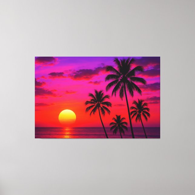 Lienzo Vibrant Tropical Sunset Palm Trees - Luxury Modern (Anverso)