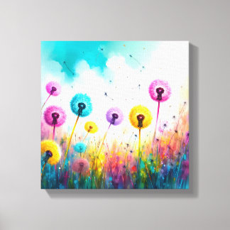 Lienzo Vibrant Watercolor Dandelion Wishes | Colorful 