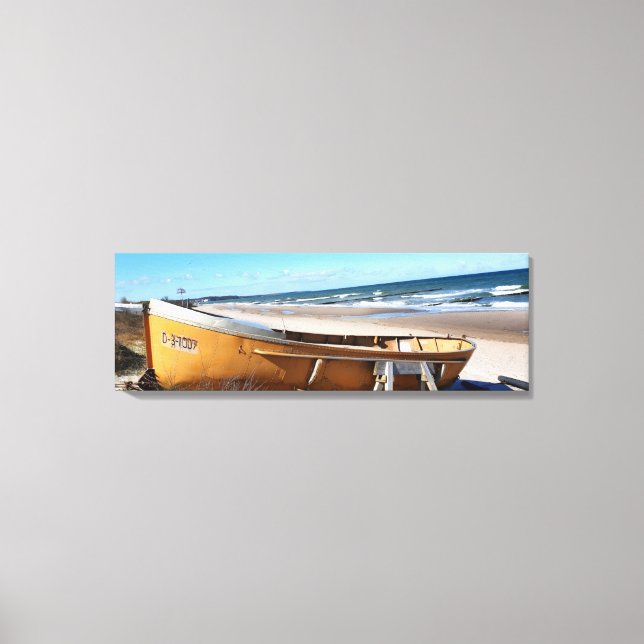 Lienzo Vibrante barca amarilla en fotografía costera de p (Anverso)