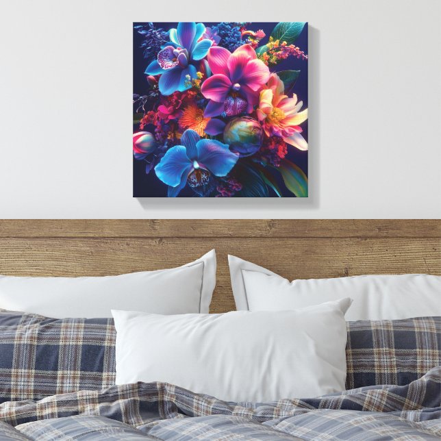 Lienzo Vibrante Bouquet floral con flores de neón (Insitu(Dormitorio))
