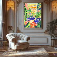 Vibrante calle de la ciudad con coches clásicos en