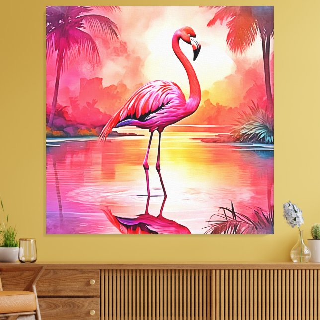 Lienzo Vibrante diseño de brillo Flamingo Tropical (Insitu (Sala de estar))