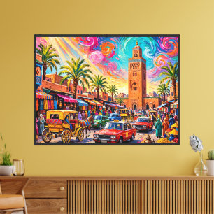 Lienzo Vibrante Impresionista Marrakech Jemaa El-Fnaa