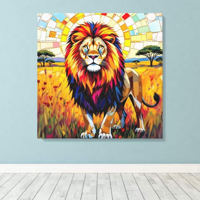 Lienzo Vibrante mosaico de leones coloridos (Insitu (piso de madera))