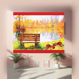 Lienzo Vibrante Naranja Jardín Baño Caída Color Hoja Otoñ