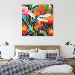 Lienzo Vibrante Pared Acrílica Floral con ala blanca