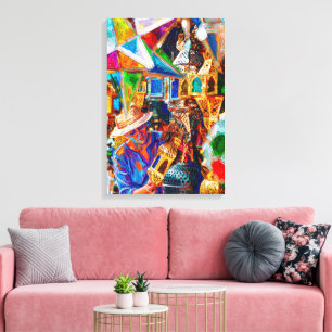 Lienzo Vibrante pintura al óleo del mercado de linternas