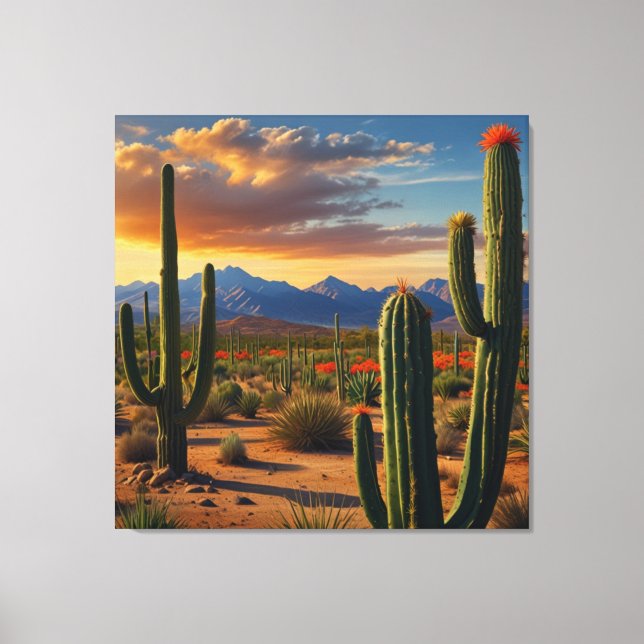 Lienzo Vibrante pintura cactus mexicana (Anverso)