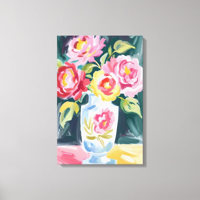 Lienzo Vibrante Pintura De La Vasa Floral (Anverso)