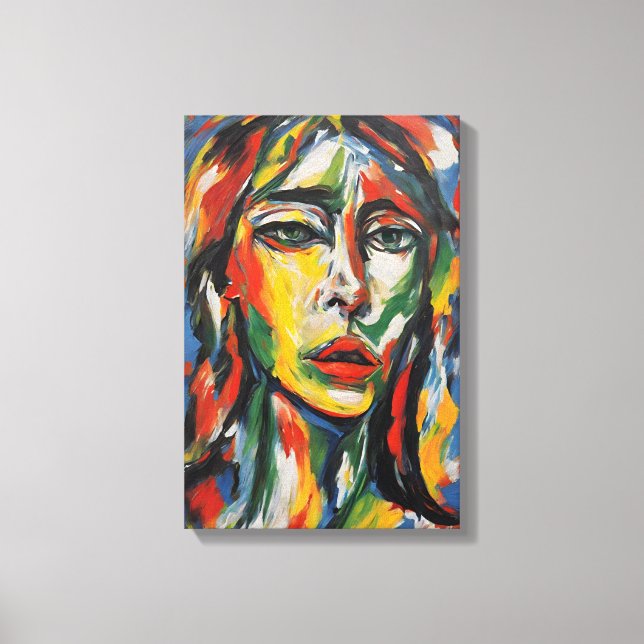 Lienzo Vibrante retrato de mujer expresionista abstracta (Anverso)