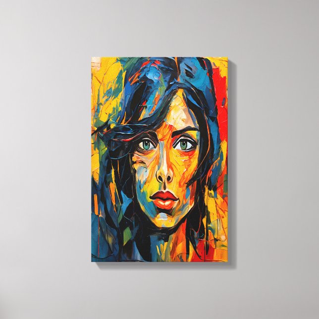 Lienzo Vibrante retrato expresionista audaz abstracto art (Anverso)