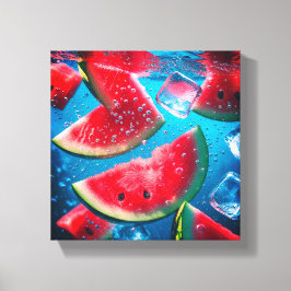 Lienzo Vibrantes trozos de sandía bajo el agua - Refresca