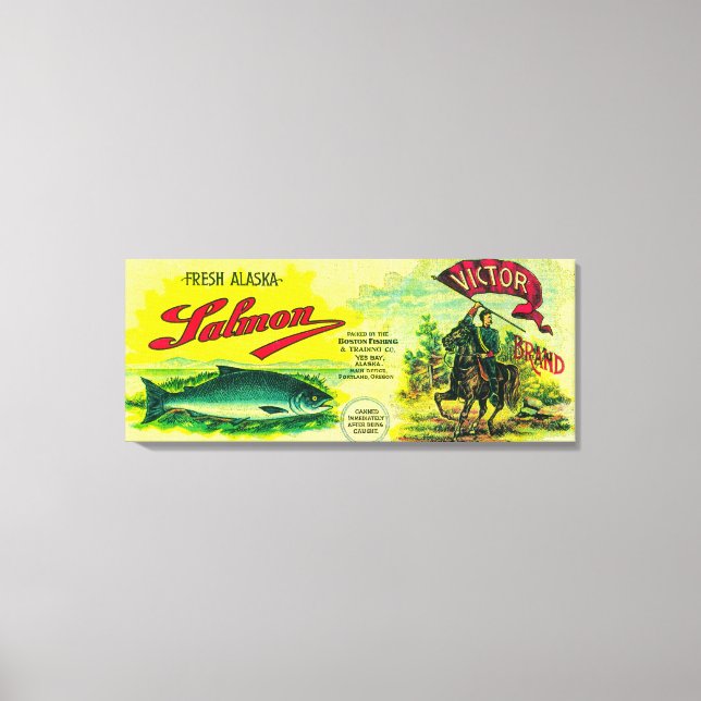 Lienzo Victor Salmon Can LabelYes Bay, AK (Anverso)