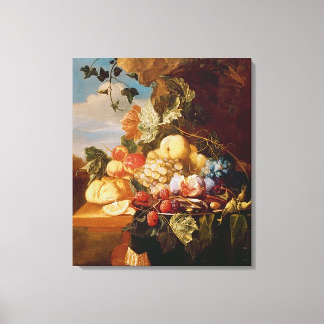 Lienzo Vida con frutas y flores (Anverso)